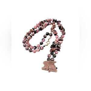 Pink Rhodonite Rabbit Pendant Natural Stone Necklacece